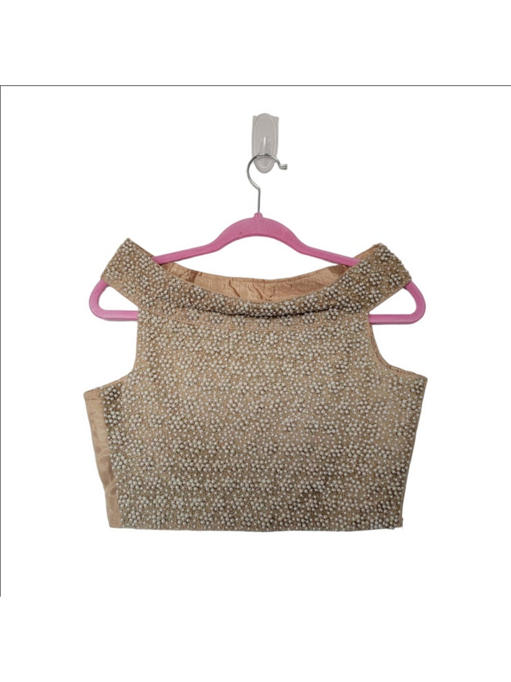 Festival Season Pearls Beaded Tan Women's Crop Top - Picture 2 of 8